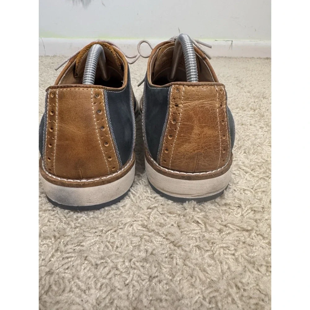 Johnston & Murphy Blue Suede And Tan Leather Saddle Shoes Mens 10M Preppy Career
